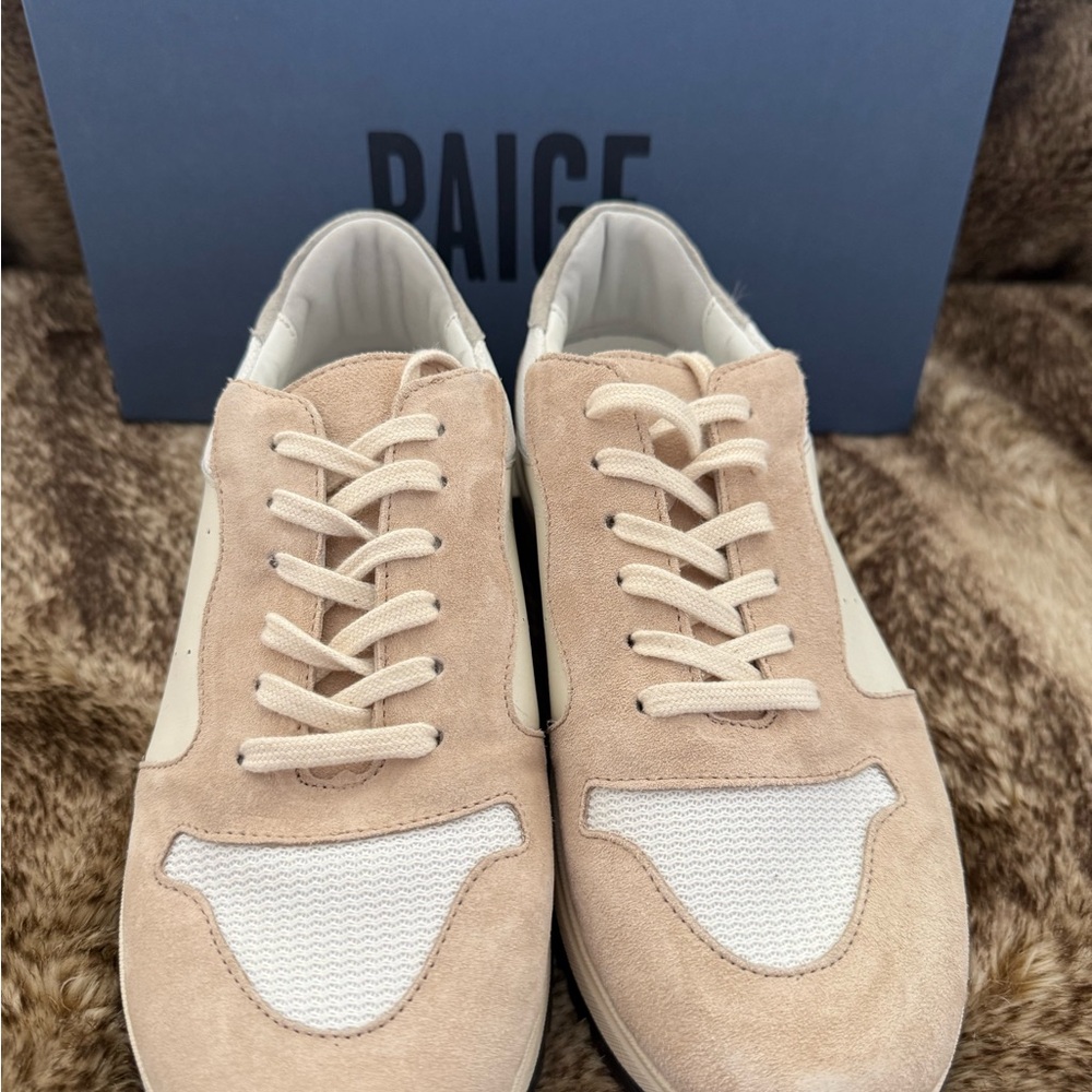 Paige Womens Suede Blush and White Sneakers